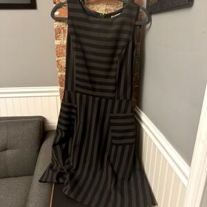 Brooks Brothers Striped A Line Dress Sleeveless Navy Blue Gray Pockets Size 6